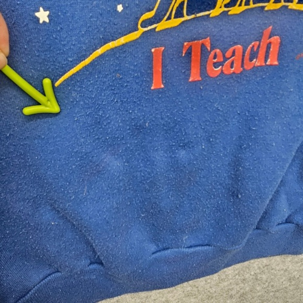 Vintage 80s Raglan Sweatshirt Medium Blue I Touch The Future I Teach JERZEES USA - Picture 8 of 16